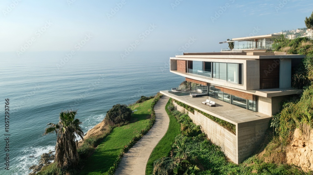 Fototapeta premium Elegant Minimalist Two-Storey Coastal Residence
