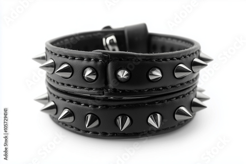 Black leather spiked collar isolated on white background...