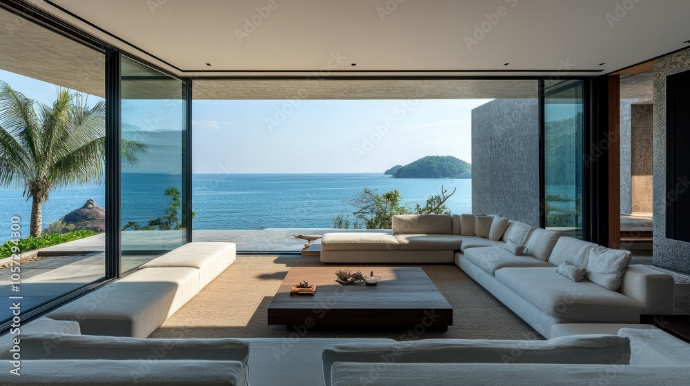 Fototapeta premium Elegant Two-Storey Residence with Stunning Ocean View