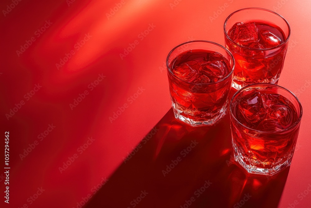 Red cocktail drinks on red background with generative ai Red cocktail drinks on red background with generative ai
