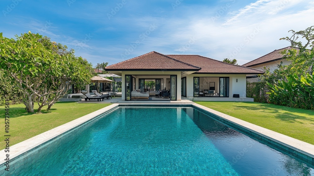 Fototapeta premium Luxurious Villa with Expansive Outdoor Pool
