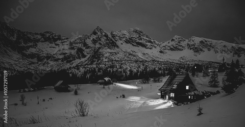 A valley and mountains at night. Dolina Gąsienicowa at night photo