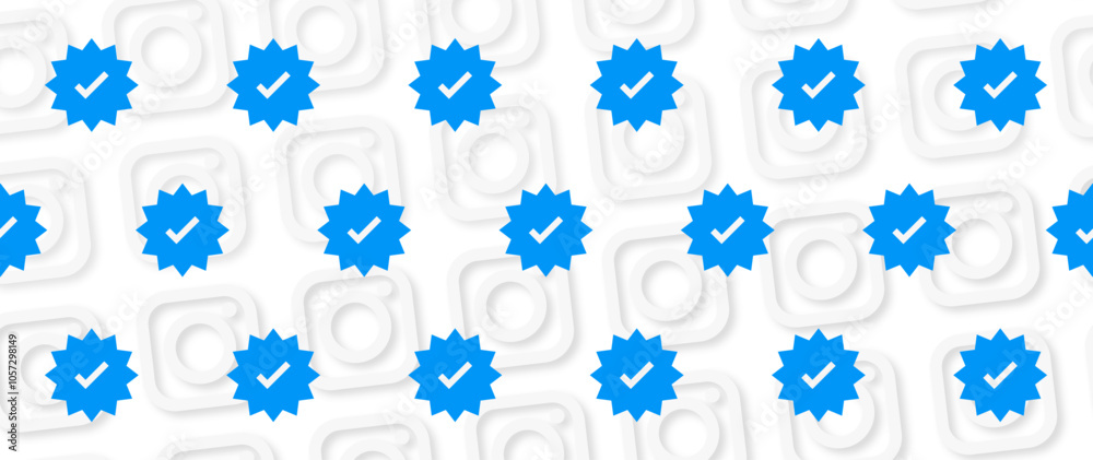 Obraz premium Tick right symbol vector. Printblue verified badge icon Tick right pattern wallpaper, vector illustration.