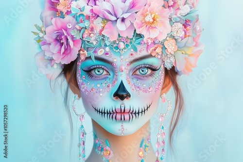 Beautiful Catrina with rhinestones in pastel colors