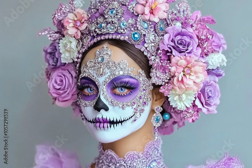 Beautiful Catrina with rhinestones in lilac violet colors