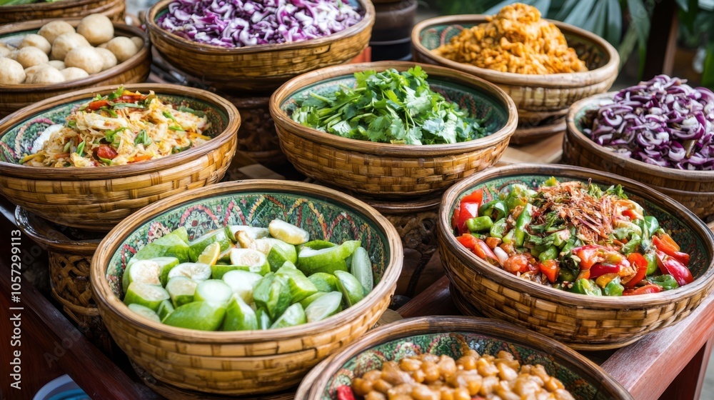 Colorful and delicious Isan food, artistically presented Colorful and delicious Isan food, artistically presented