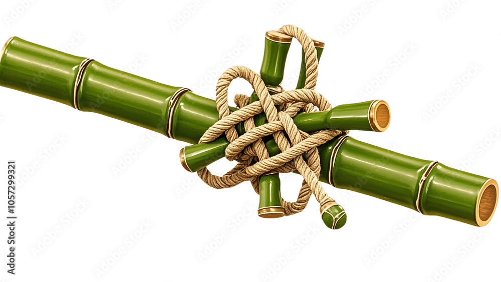 Naklejka premium Traditional Bamboo Stick with Decorative Rope Knots on Transparent Background PNG....