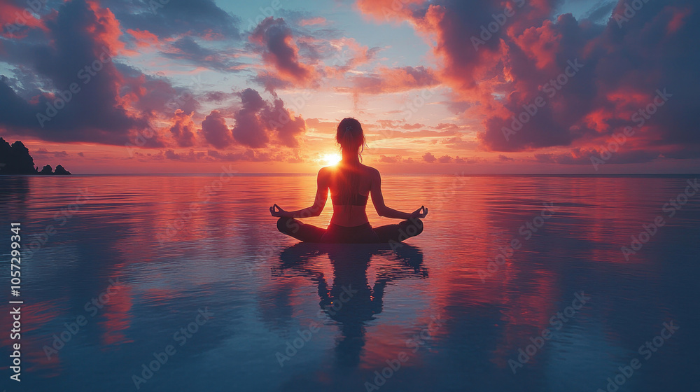 Person practicing yoga at sunrise on a beach, capturing peace, flexibility, and connection to nature Person practicing yoga at sunrise on a beach, capturing peace, flexibility, and connection to nature