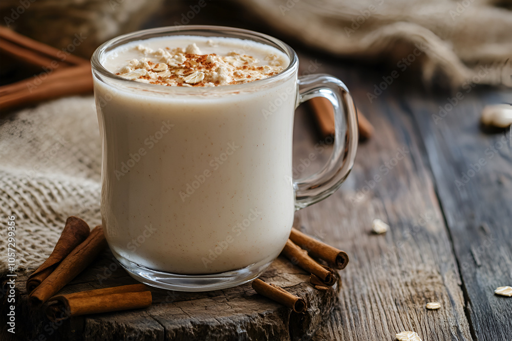 A glass of pure oat milk. Vegetarian and organic drinks. view from above A glass of pure oat milk. Vegetarian and organic drinks. view from above