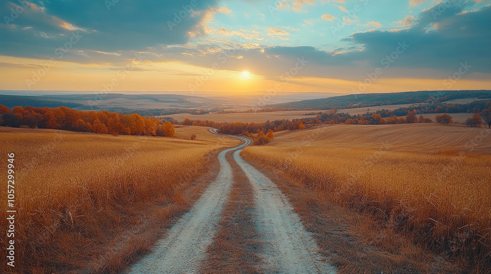Scenic view of rural landscape with winding roads and open fields, capturing freedom and beauty of the countryside Scenic view of rural landscape with winding roads and open fields, capturing freedom and beauty of the countryside