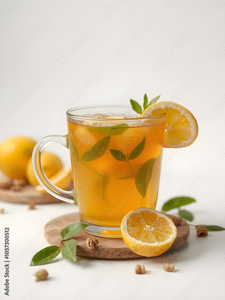 glass of ice lemon tea with mint glass of ice lemon tea with mint