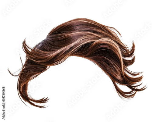 Realistic brown hair with highlights, flowing and styled elegantly, perfect for beauty and fashion concepts