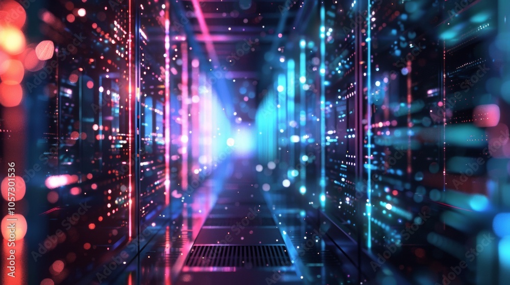 Fototapeta premium Abstract view of data center servers with lights