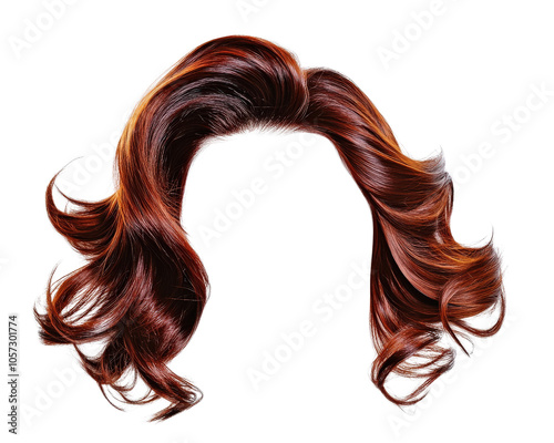 Luxurious wavy hair in rich auburn color, showcasing volume and shine. Perfect for hairstyles and beauty concepts