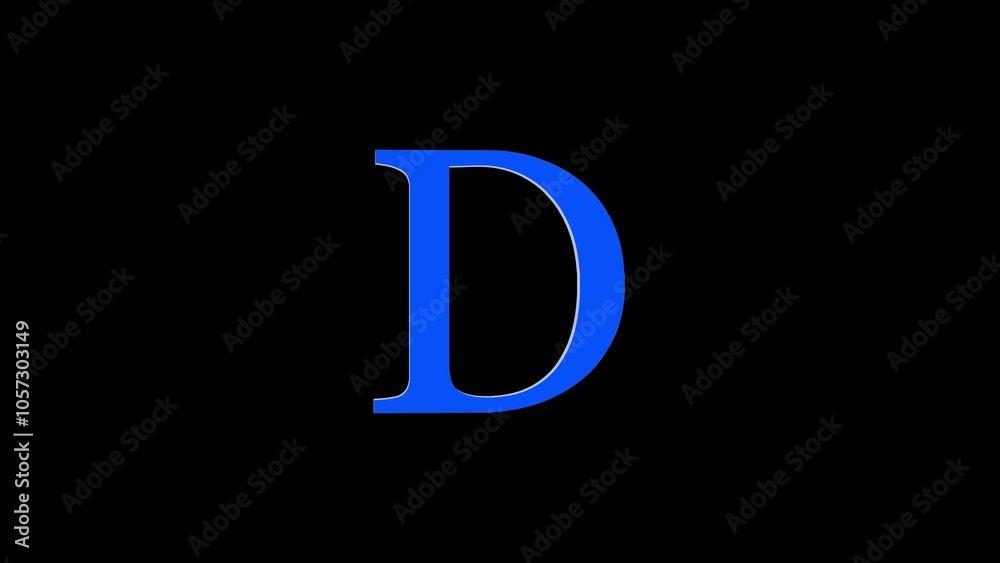3d D letter logo loopable blue color black background