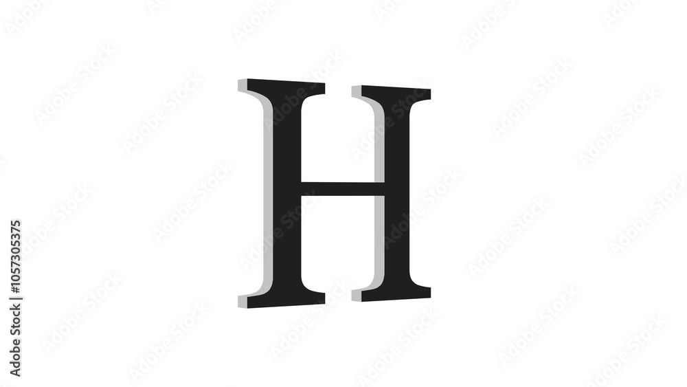 3d H letter logo loopable black color white background 3d H letter logo loopable black color white background