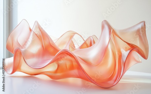 Abstract background with smooth cantaloupe and batiste waves on a light white surface, elegant 3D rendering photo