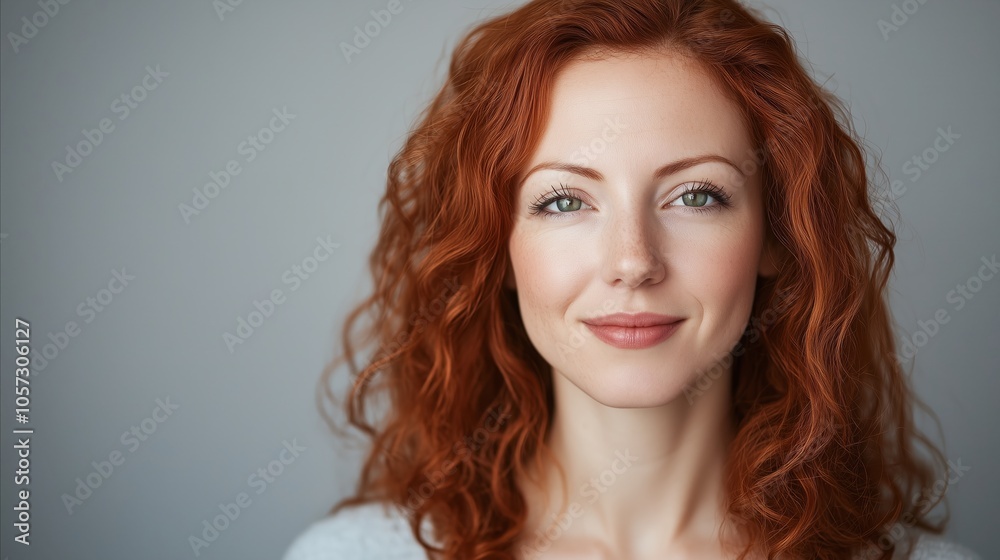 Fototapeta premium Woman with red hair and green eyes is smiling