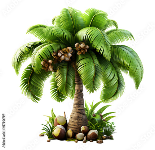 coconut tree isolated on transparent background, generated ai
