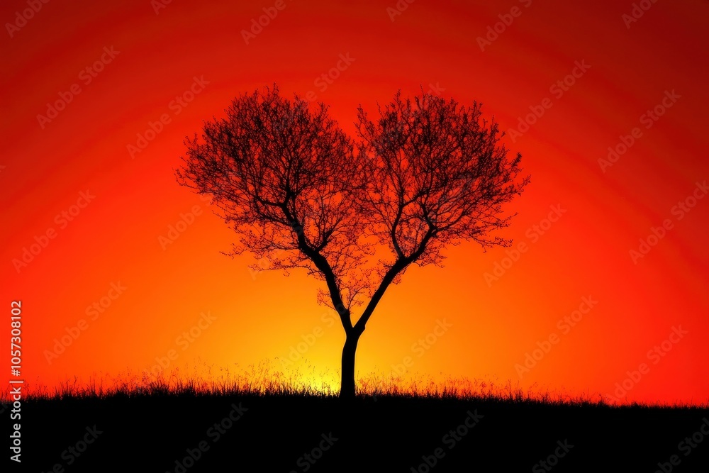 Tree of love in spring. Red heart shaped tree at sunset. Beautiful landscape with flowers.Love background with copy space.Valentine day card with generative ai Tree of love in spring. Red heart shaped tree at sunset. Beautiful landscape with flowers.Love background with copy space.Valentine day card with generative ai