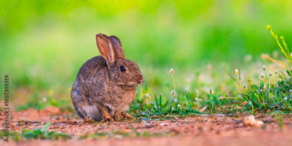 Fototapeta premium European Rabbit, Oryctolagus cuniculus, Mediterranean Forest, Castilla La Mancha, Spain, Europe