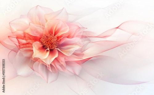 Abstract background with smooth dahlia and net waves on a light white surface, elegant 3D rendering