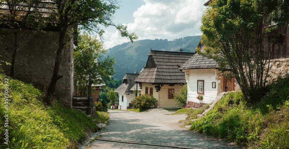 Traditional houses in the old village of Vlkolinec, Slovakia