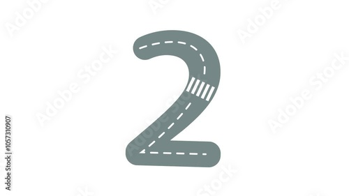 0-9 Number Road Pattern Animation on White background and Green Screen for Kids Education