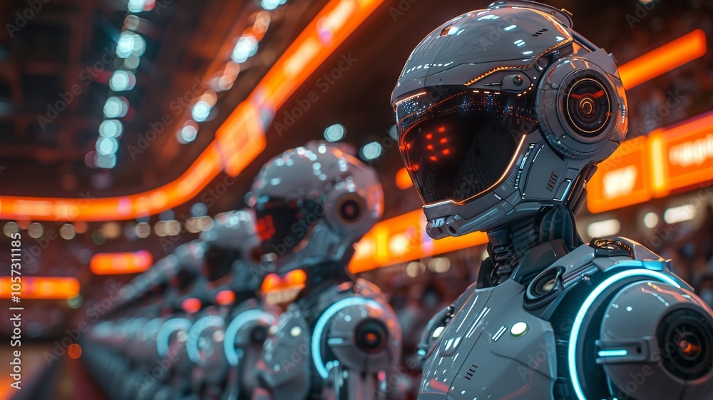 Futuristic Robot Army: A Digital Illustration of Advanced Androids Futuristic Robot Army: A Digital Illustration of Advanced Androids