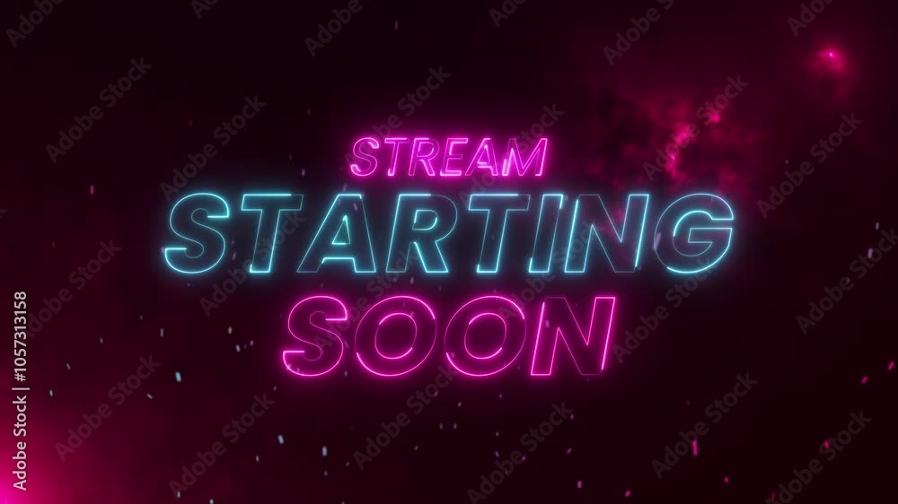 Stream starting soon neon text animation suitable for video live streaming. Glowing Light 4K. Animated neon starting soon text, advertising next business concept. Stream starting soon neon text animation suitable for video live streaming. Glowing Light 4K. Animated neon starting soon text, advertising next business concept.