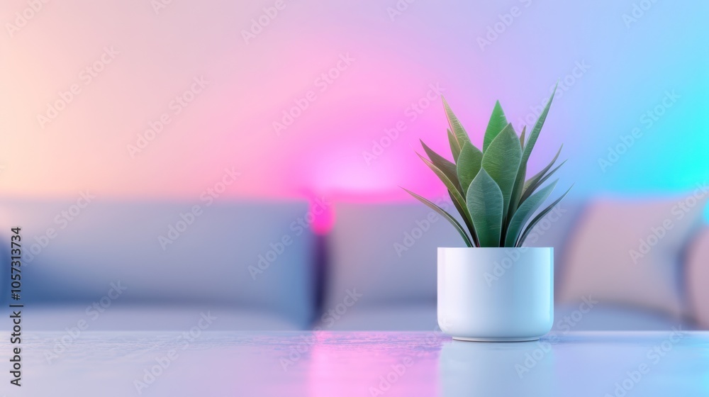 A vibrant indoor scene featuring a succulent plant in a white pot, set against a softly lit background with colorful hues. A vibrant indoor scene featuring a succulent plant in a white pot, set against a softly lit background with colorful hues.