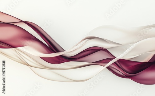 Abstract background with smooth maroon and ecru waves on a light white surface, elegant 3D rendering