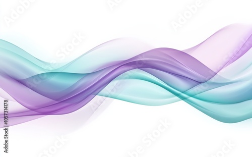 Abstract background with smooth mauve and turquoise waves on a light white surface, elegant 3D rendering