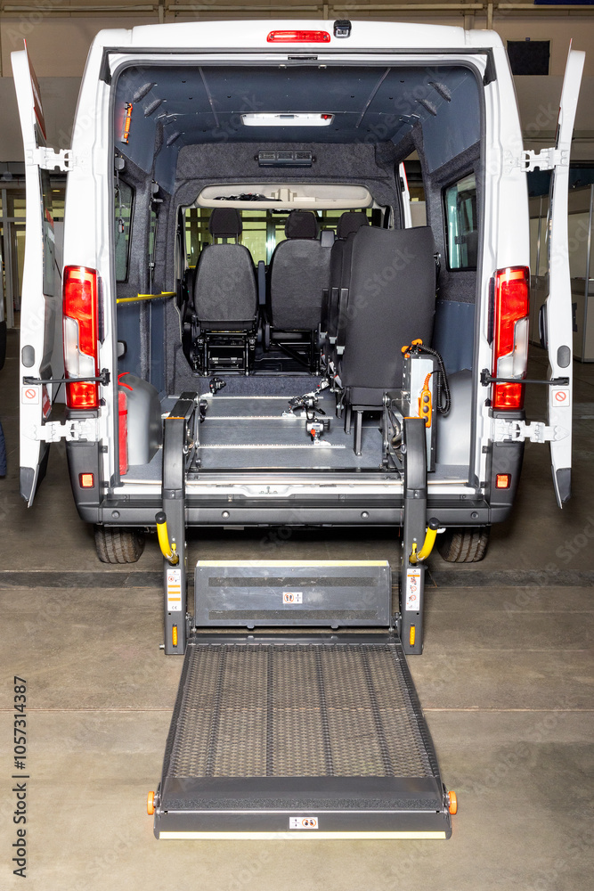 Wheelchair lift equipped van offering accessible transportation.