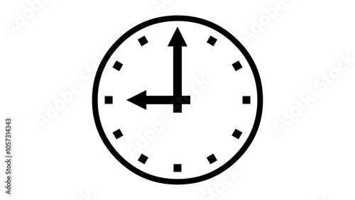 9 O Clock face icon black color in white background