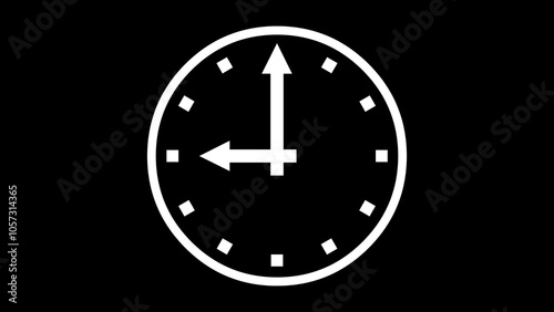 9 O Clock face icon white color in black background