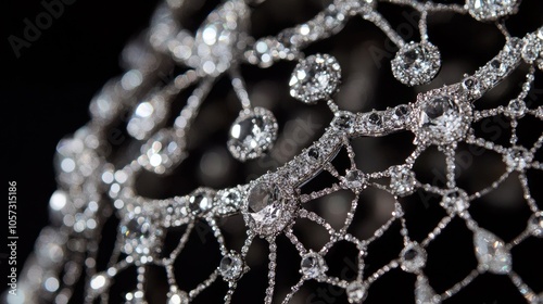 Diamonds arranged in a sparkling spiderweb pattern, capturing intricate detail and elegance