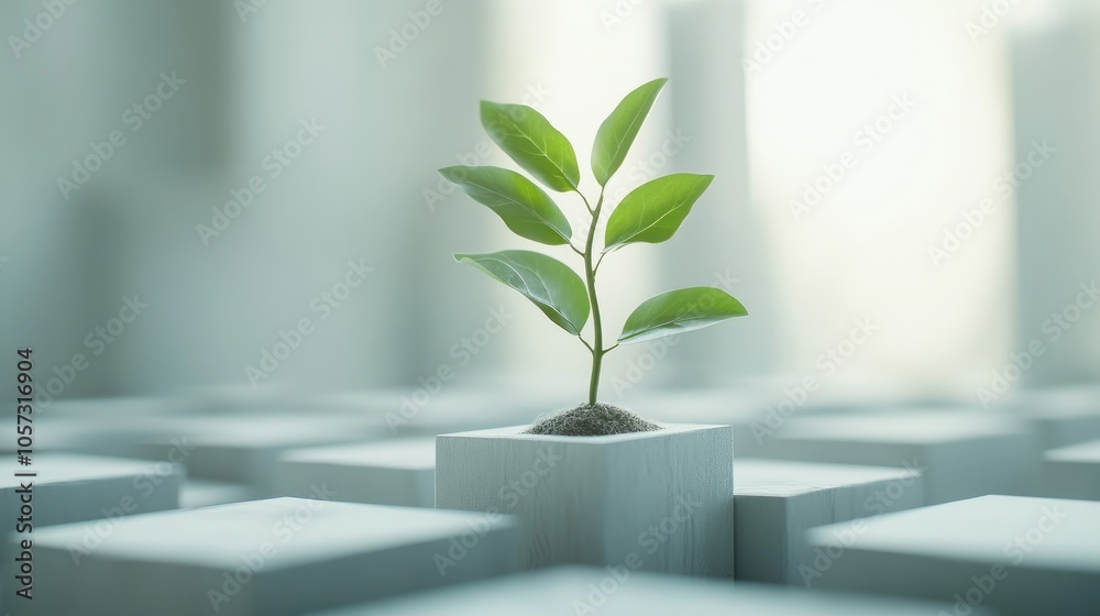 A minimalistic design showcasing a plant emerging from a strategy diagram symbolizing sustainable business objectives with ample room for text A minimalistic design showcasing a plant emerging from a strategy diagram symbolizing sustainable business objectives with ample room for text