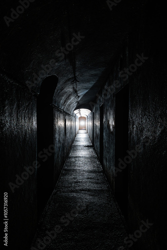 Obraz na płótnie tunnel di cemento buio e oscuro, dentro ad un'antica struttura militare abbandonata della seconda guerra mondiale w salonie