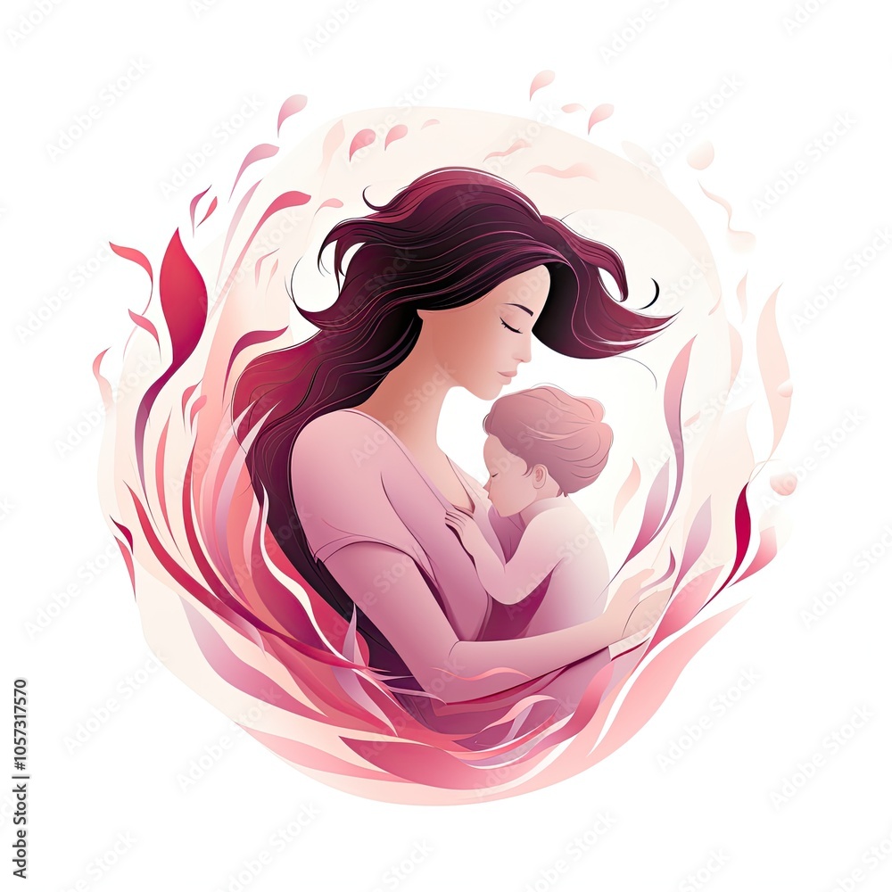 Mom hugs baby illustration. Mom's love, motherhood, pregnancy and childbirth concept art. Mother's Day. Maternal care and love. Psychology of children, women's psychology. Child development, education Mom hugs baby illustration. Mom's love, motherhood, pregnancy and childbirth concept art. Mother's Day. Maternal care and love. Psychology of children, women's psychology. Child development, education