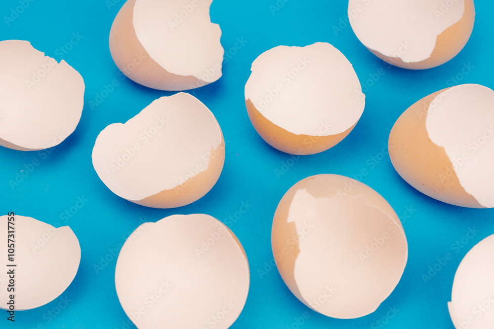 Eggshells on blue background Eggshells on blue background