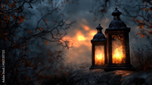 3D spooky lanterns set against a haunting backdrop