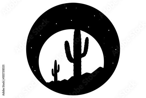 A full moon rising behind a cactus silhouette, illuminating the desert landscape.