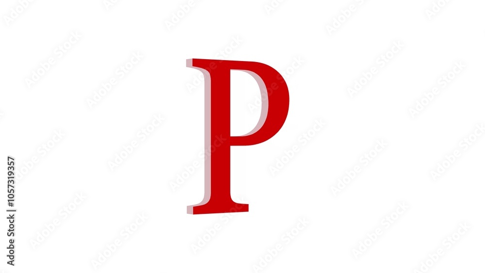 3d P letter logo loopable red color white background 3d P letter logo loopable red color white background