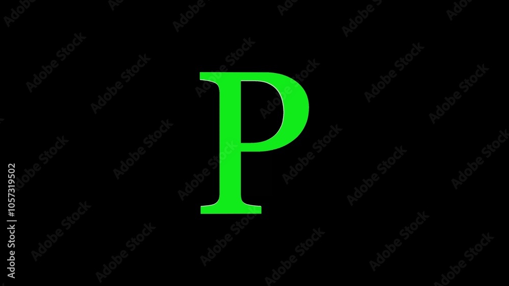 3d P letter logo loopable rotated green color black background 3d P letter logo loopable rotated green color black background