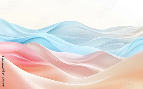 Abstract background with smooth sandstone and azure waves on a light white surface, elegant 3D rendering