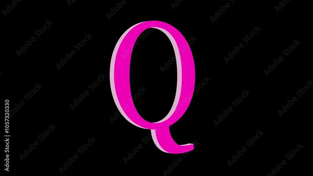 3d Q letter logo loopable rotated pink color black background