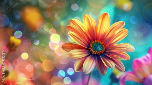 Close-up of a Vibrant daisy flower blooms with a colorful blurred background. bokeh and sparkling