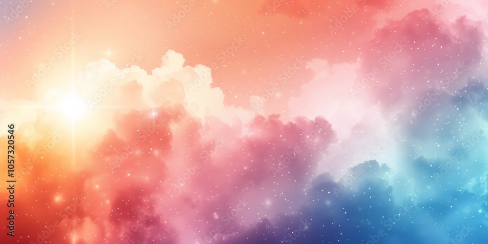 colorful clouds and bright sun peeking out from them. space for text colorful clouds and bright sun peeking out from them. space for text