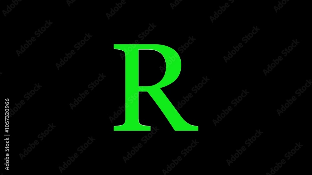 3d R letter logo loopable rotated green color black background 3d R letter logo loopable rotated green color black background
